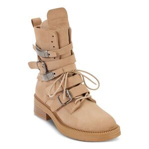 DKNY Womens Beige 1" Platform Ita Toe Block Heel Suede Combat Boots 6.5 M